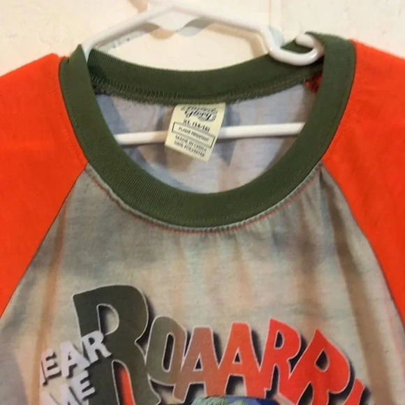 Dinosaur‎ T-Rex Hear Me Roar Graphic Orange Raglan Sleeve Tee Shirt - Picture 4 of 8